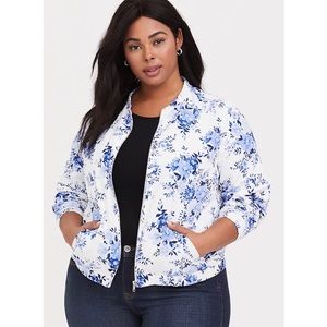 torrid White & Blue Floral Bomber Jacket